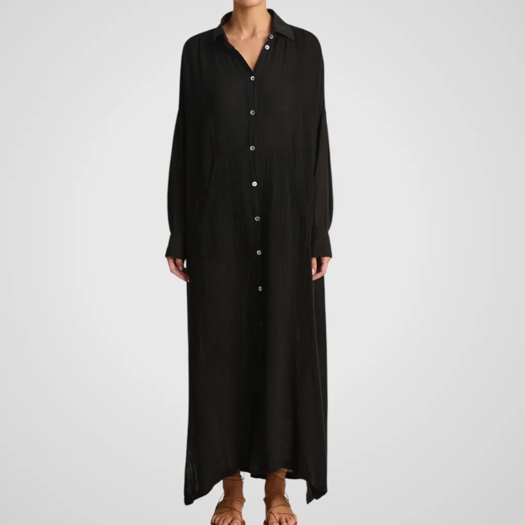 EUC Raquel Allegra Gauze Caftan Shirt Dress Black One Size Fits Most Retail $495 - Image 2