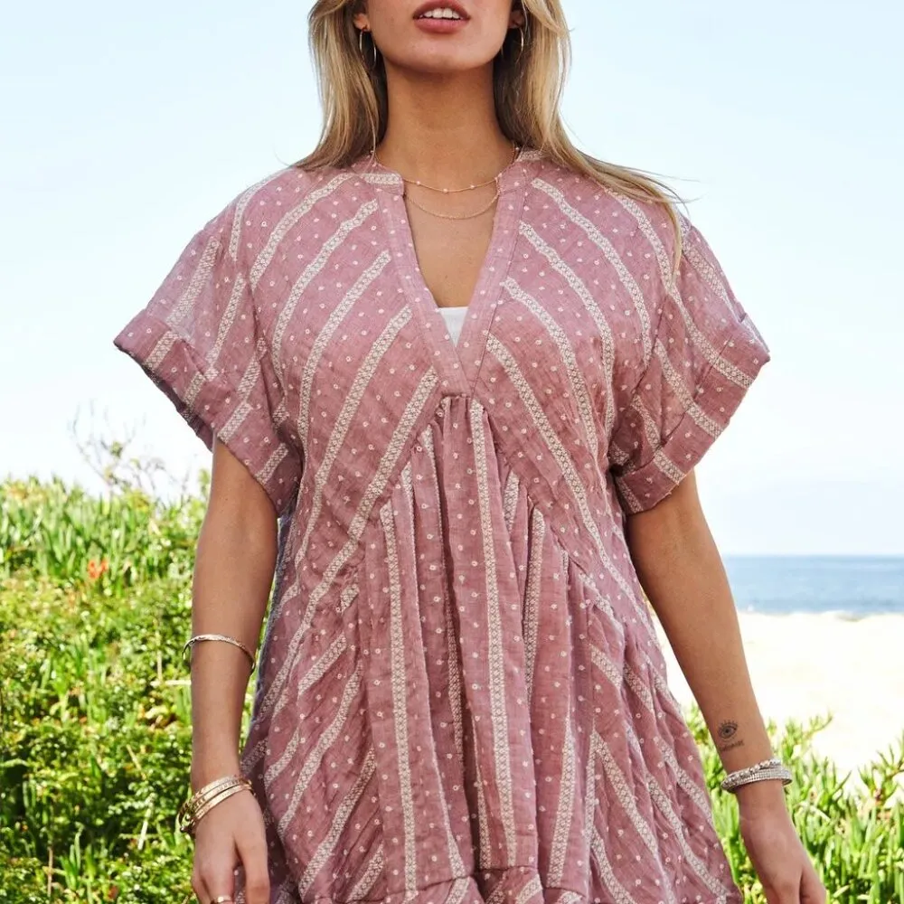 Davi & Dani‎ Embroidery V Neck Short Sleeve Ruffled Mini Dress - Image 4