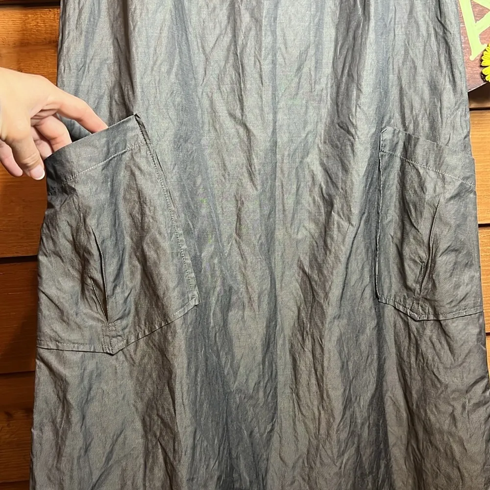 Part Two Kegan Copenhagen Crinkle Sweden Pleat Button Short Sleeve Dress Cotton Gray Size 10 - Image 6