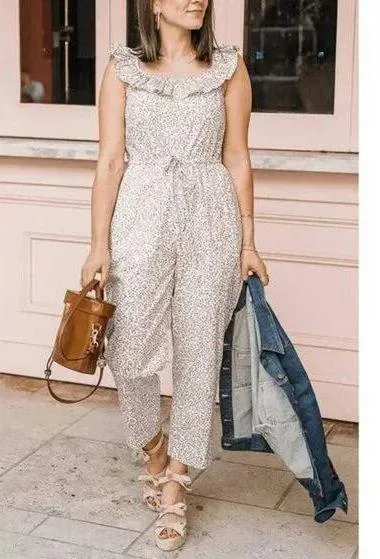 GAL MEETS GLAM Rue Floral Jumpsuit in Pearl Size 8 Summer Lightweight Classy - Image 1