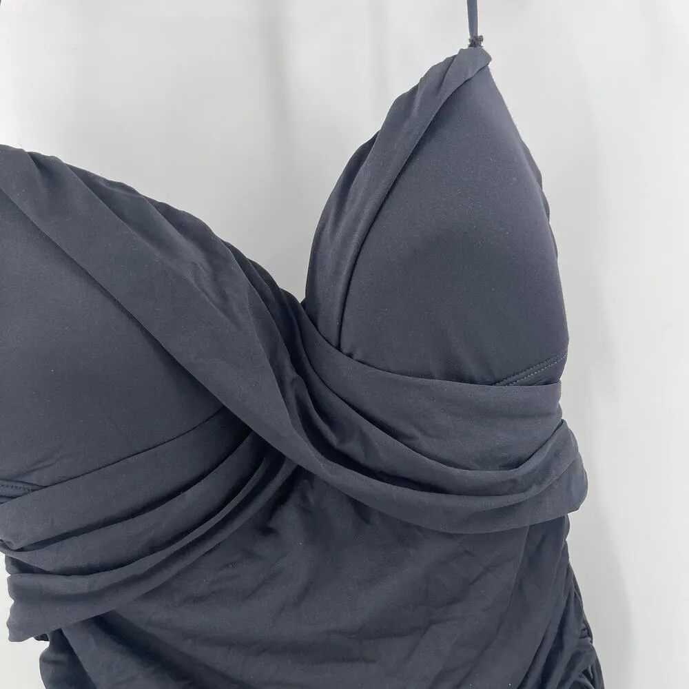 LA BLANCA Swimsuit SZ 14 One Piece Black NEW Twist Bandeau Halter/Strapless - Image 12