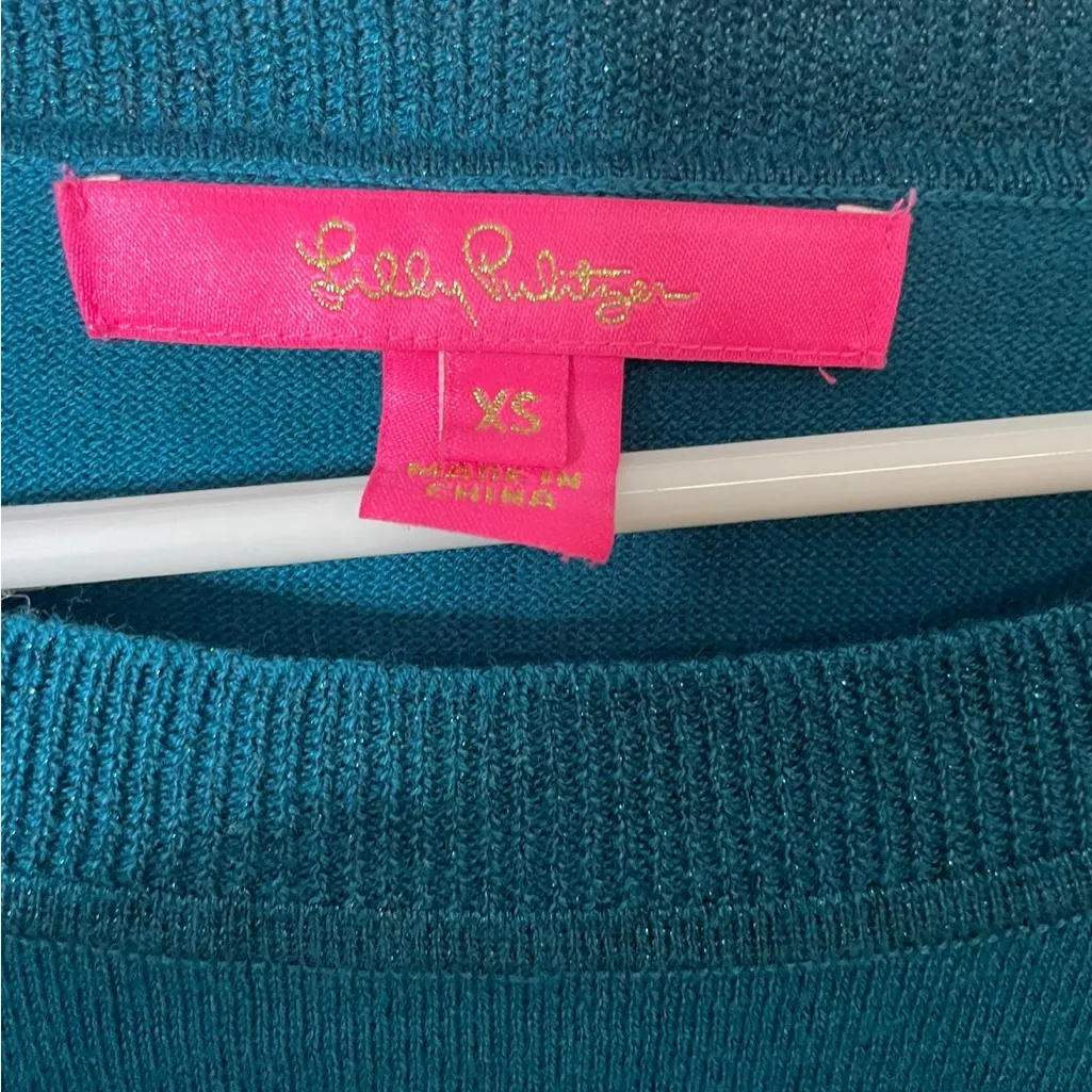 Lilly Pulitzer Cobo Boatneck Sweater L/S Pullover Teal Pockets 3/4 Sleeves XS - Image 5