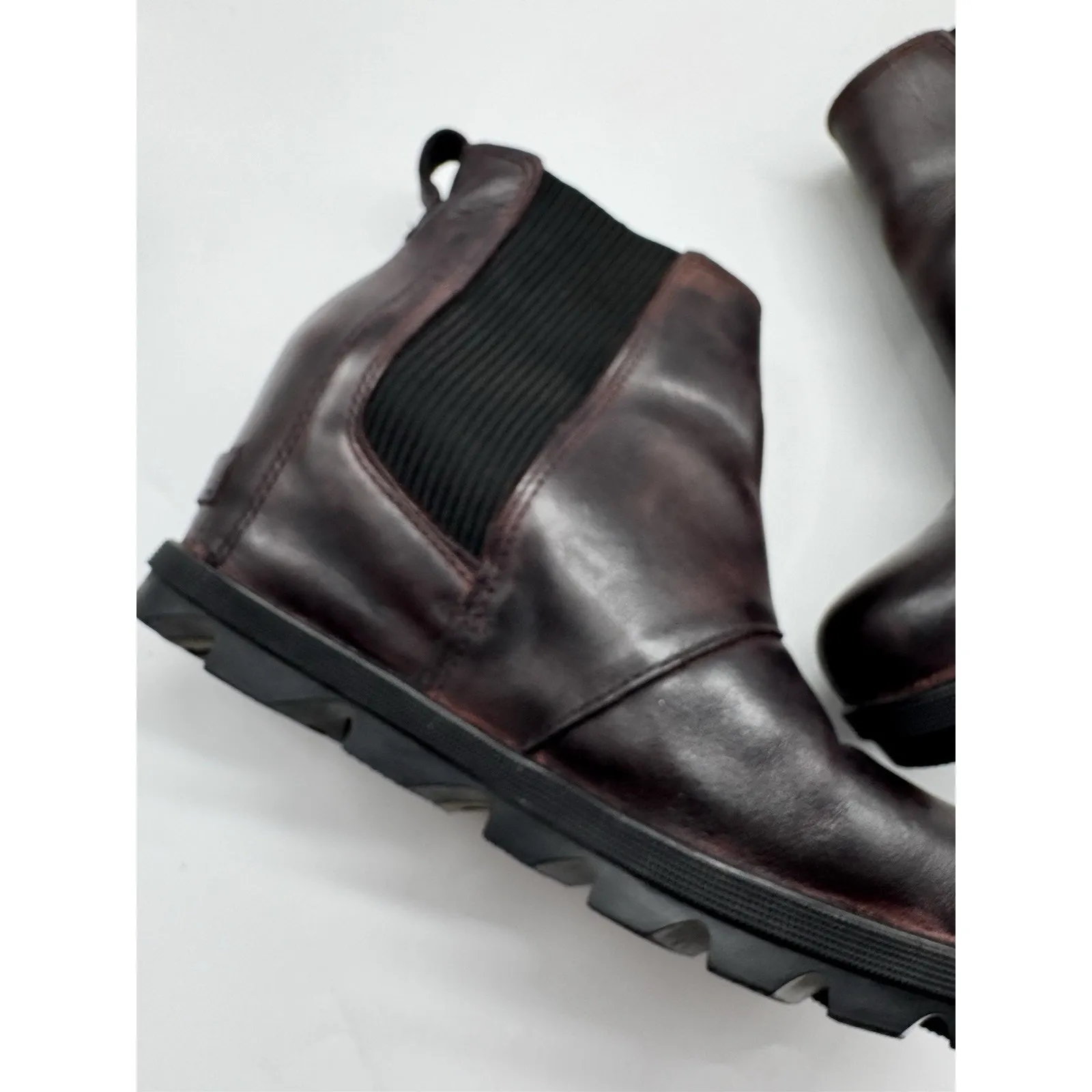 SOREL Joan of Arctic Wedge II Chelsea Waterproof Boots Burgundy Leather Size 7.5 - Image 7