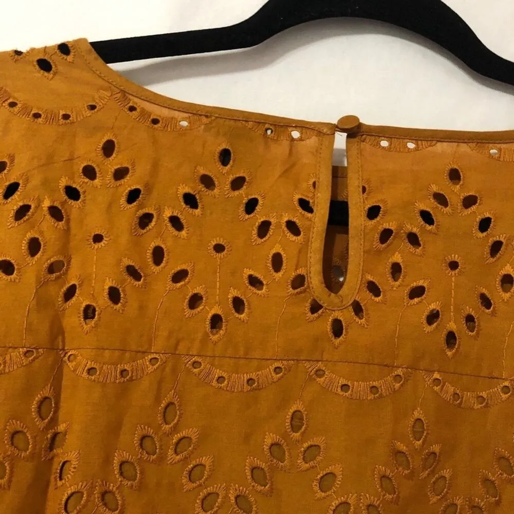 Ann Taylor Yellowish Brown Eyelet Layered Bell Sleeve Top Women XS Boho Romantic - Image 7