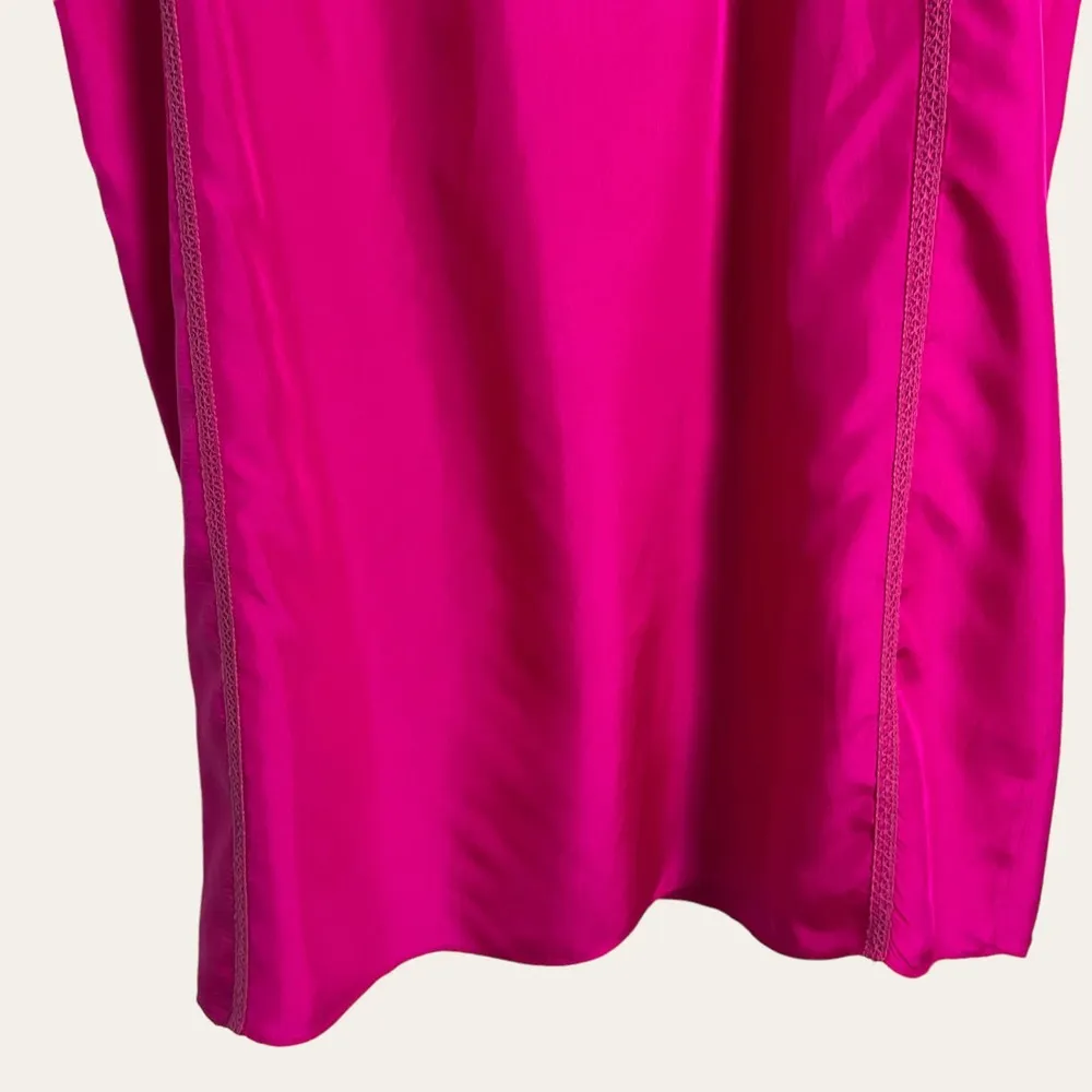 Calypso St. Barth Solid Pink Silk Short Sleeve Embroidered Shift Dress Size M - Image 6