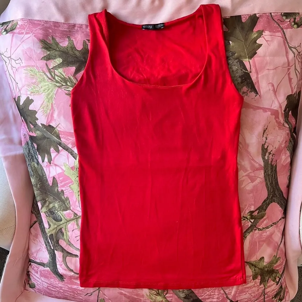 cherry red zara square neck fitted tank top - Image 8