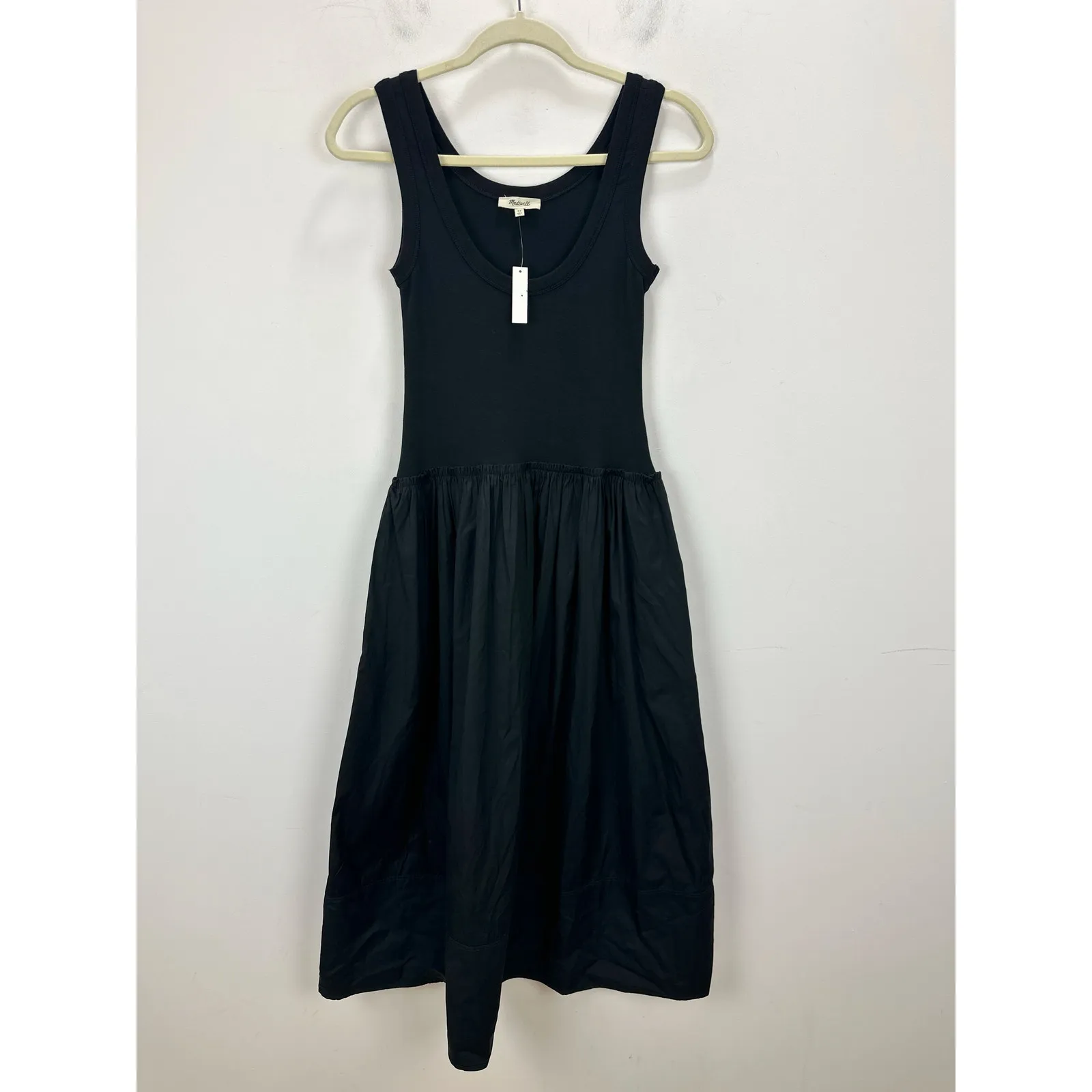Madewell Mixed Poplin Scoopneck Maxi Dress Cotton A Line Minimalist Black XS NWT - Image 7