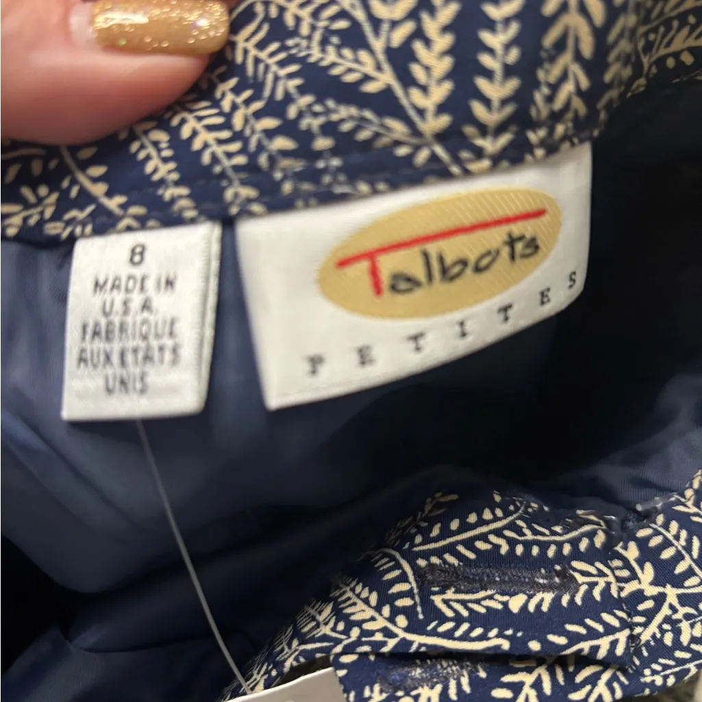 Talbots Lined Length Skirt Size 8 Navy Tan Ferns Vintage New Sews Stock - Image 7