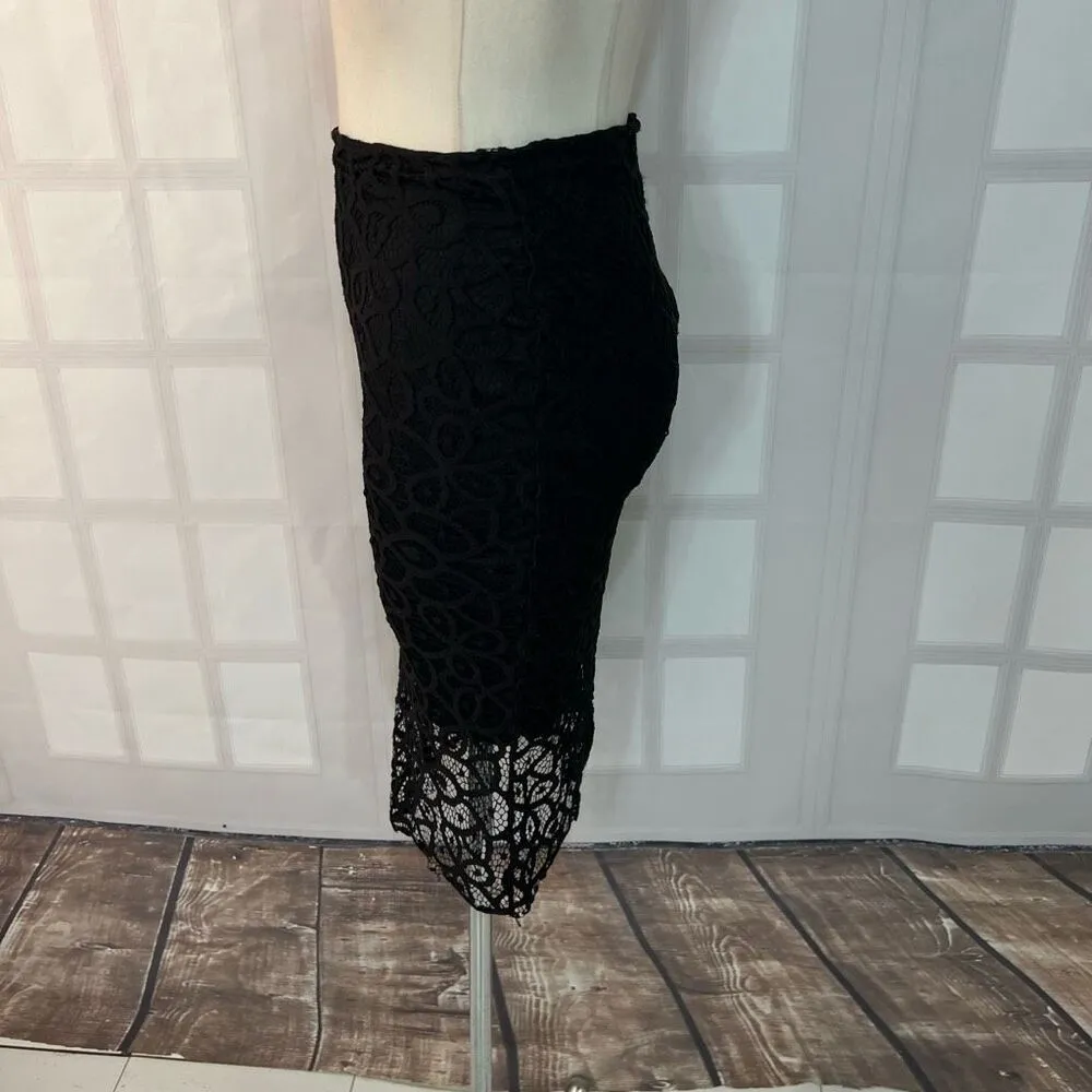 Zara Basic Black Lace Mid-Length Lined Pencil Fit Skirt Size XS - Image 7