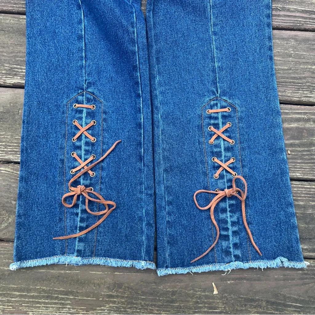 Women’s Traxx Vintage Cowboy Western Laced High Rise Blue Denim Jeans, Y2K|Sz:14 - Image 3