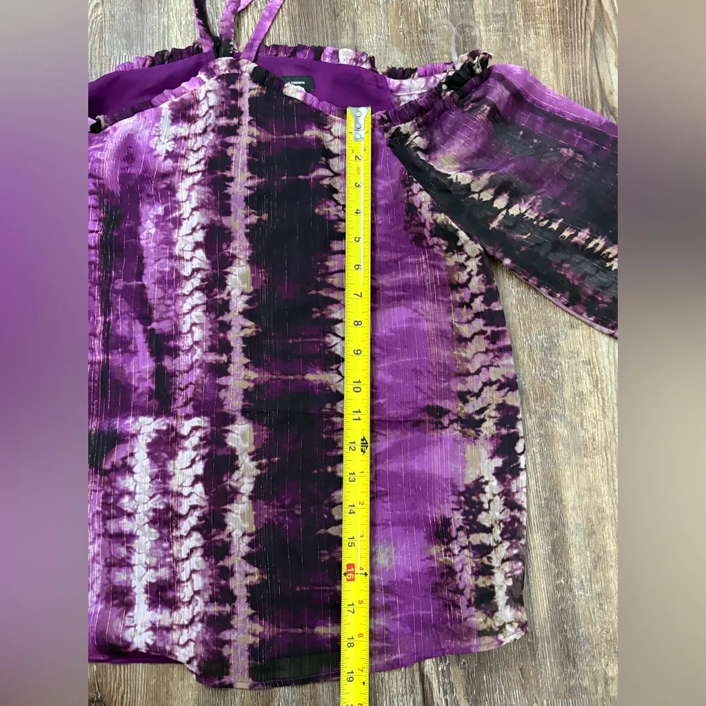 INC International Concepts Cold Shoulder Ruffle Halter Neck Purple Black Shirt Size undefined - Image 4