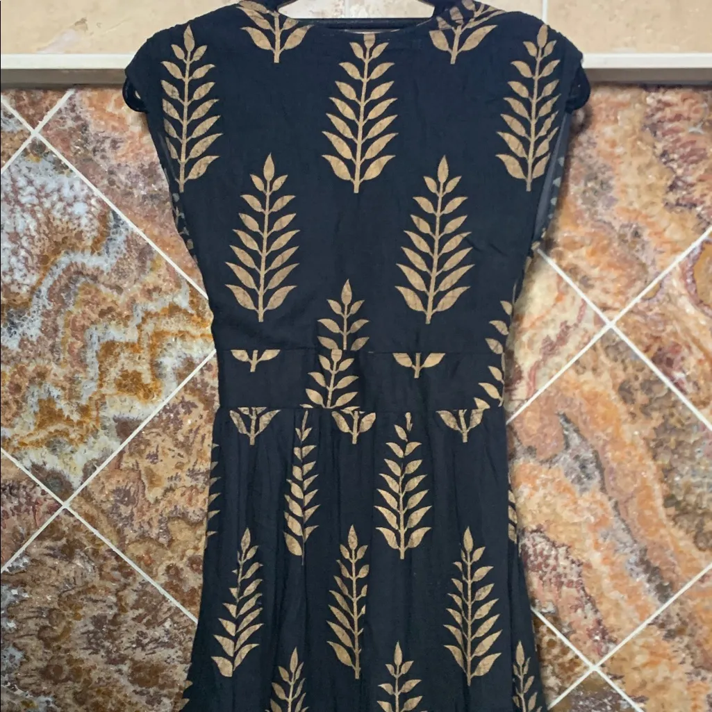 Vintage Lapogee Women's Black Gold Floor Length Botanical Printed Dress Size S - Image 6