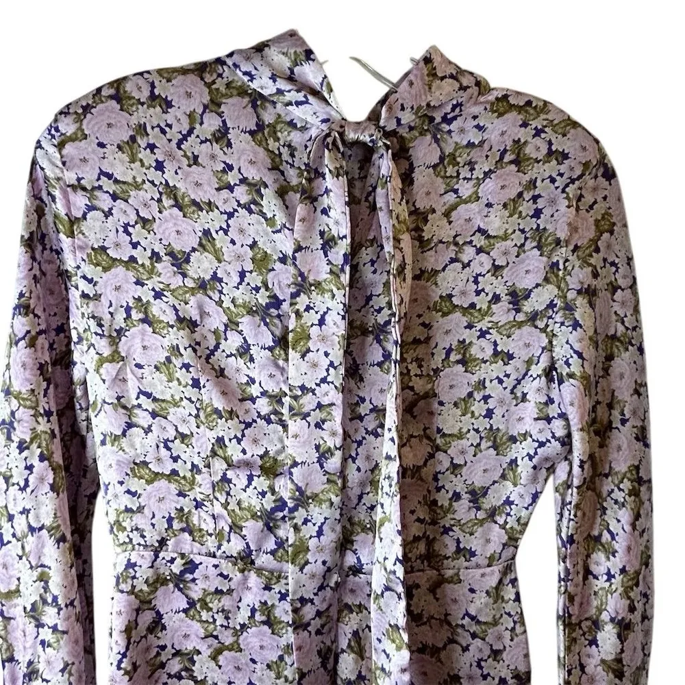 Zara Women's XS Floral Satin Mini Dress Long Sleeve Multicolor Lilac Casual - Image 2