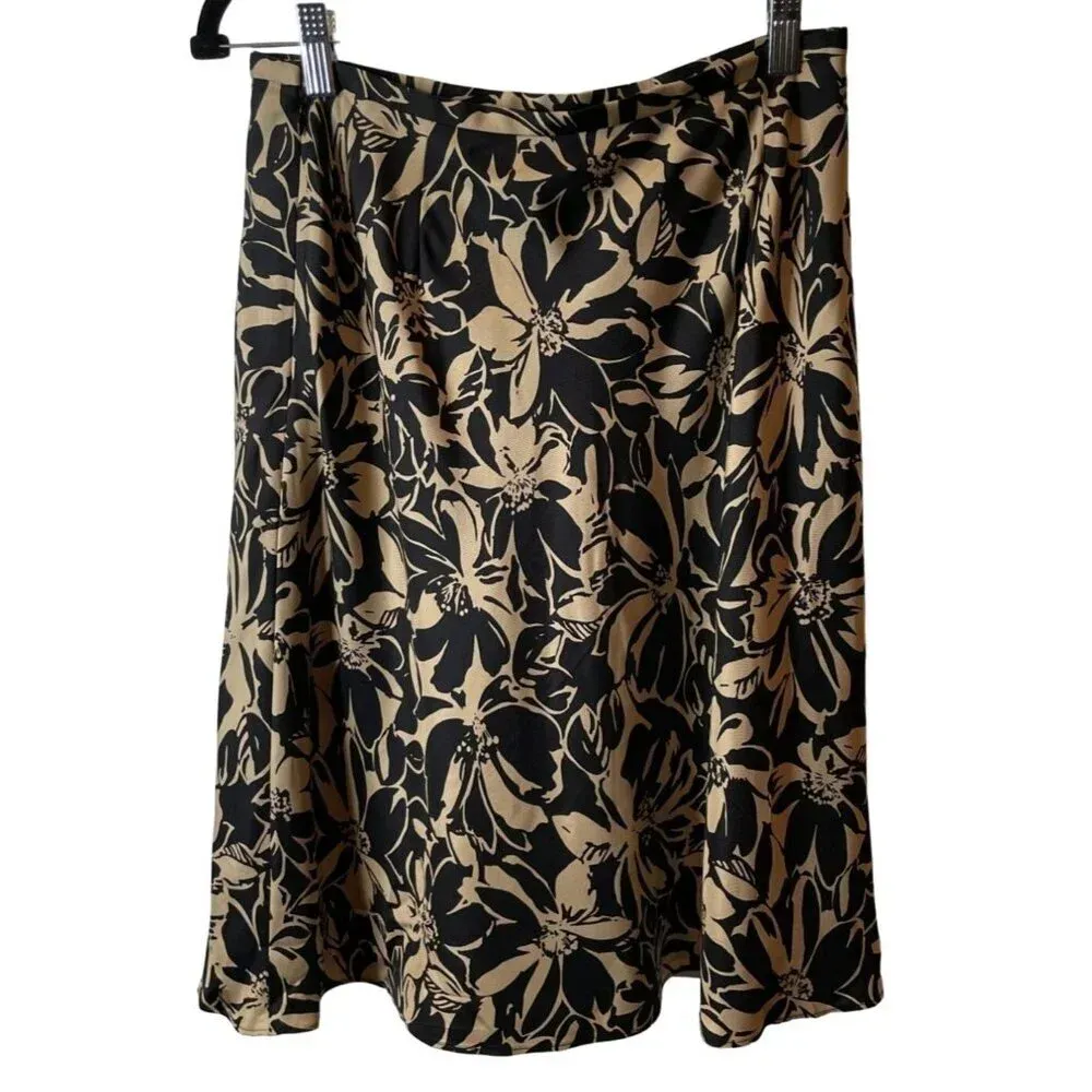 Ann Taylor Silk Lined Floral Print Mini‎ A Line Skirt Size 6 Dark Brown Beige - Image 3