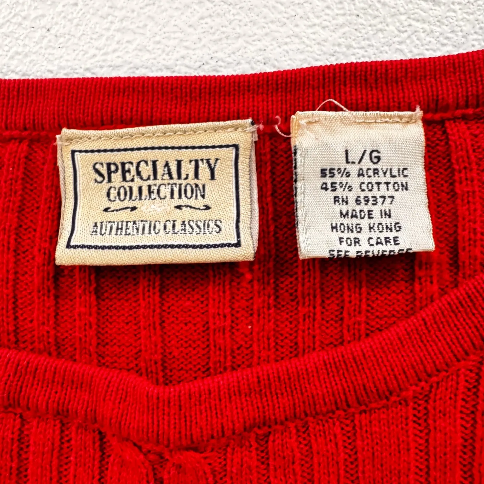 VTG Specialty Collection Red Ribbed Knit Cable‎ Sweater Top L G Women Size L - Image 2