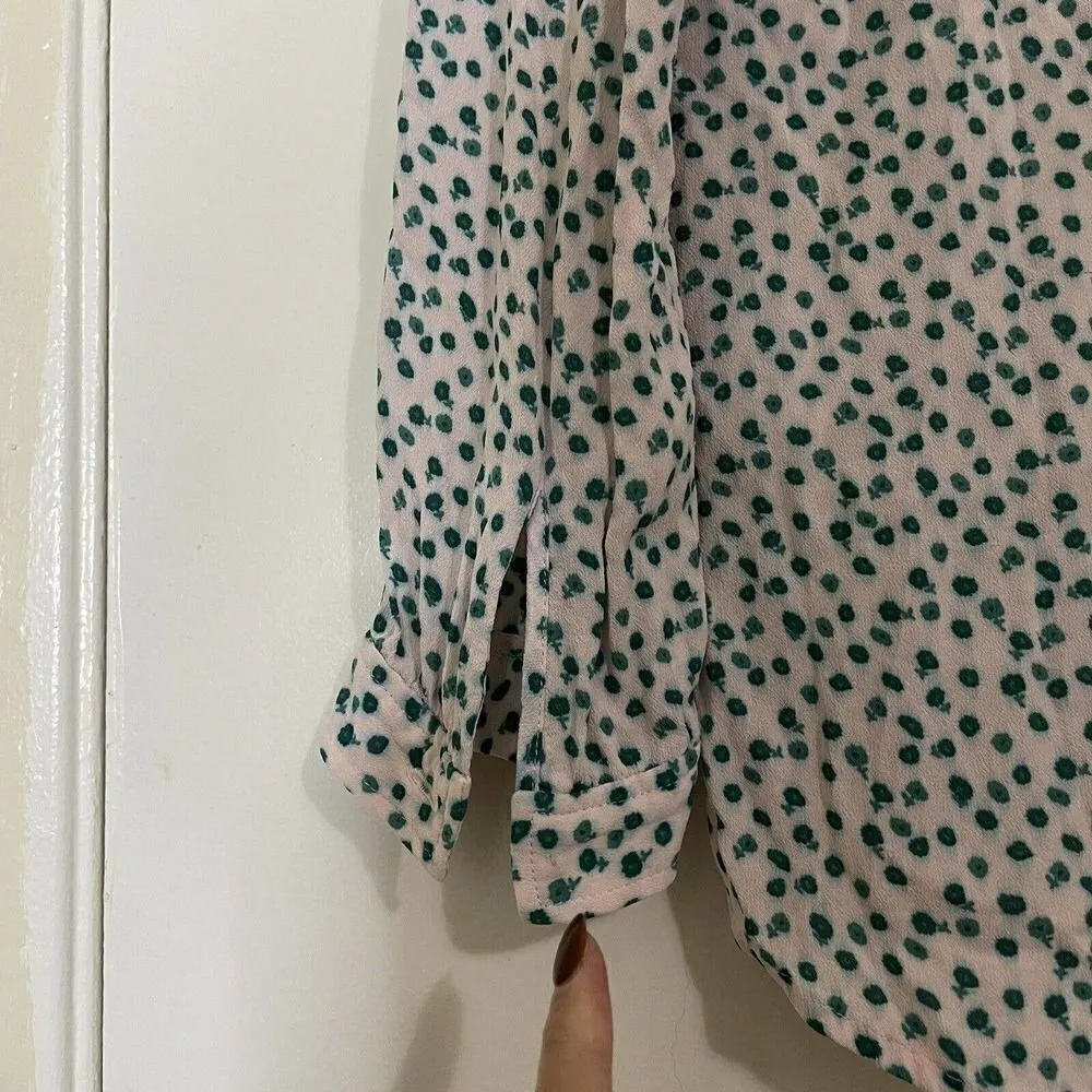 A.P.C. Paris Green dotted chiffon lightweight Blouse top size 34 US XS White - Image 6