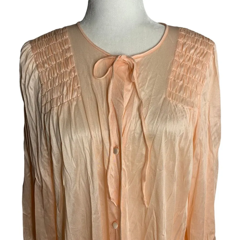 Vintage Gossard Nylon Nightgown Robe L Peach Buttons Bell Sleeves Union Made Size L - Image 2