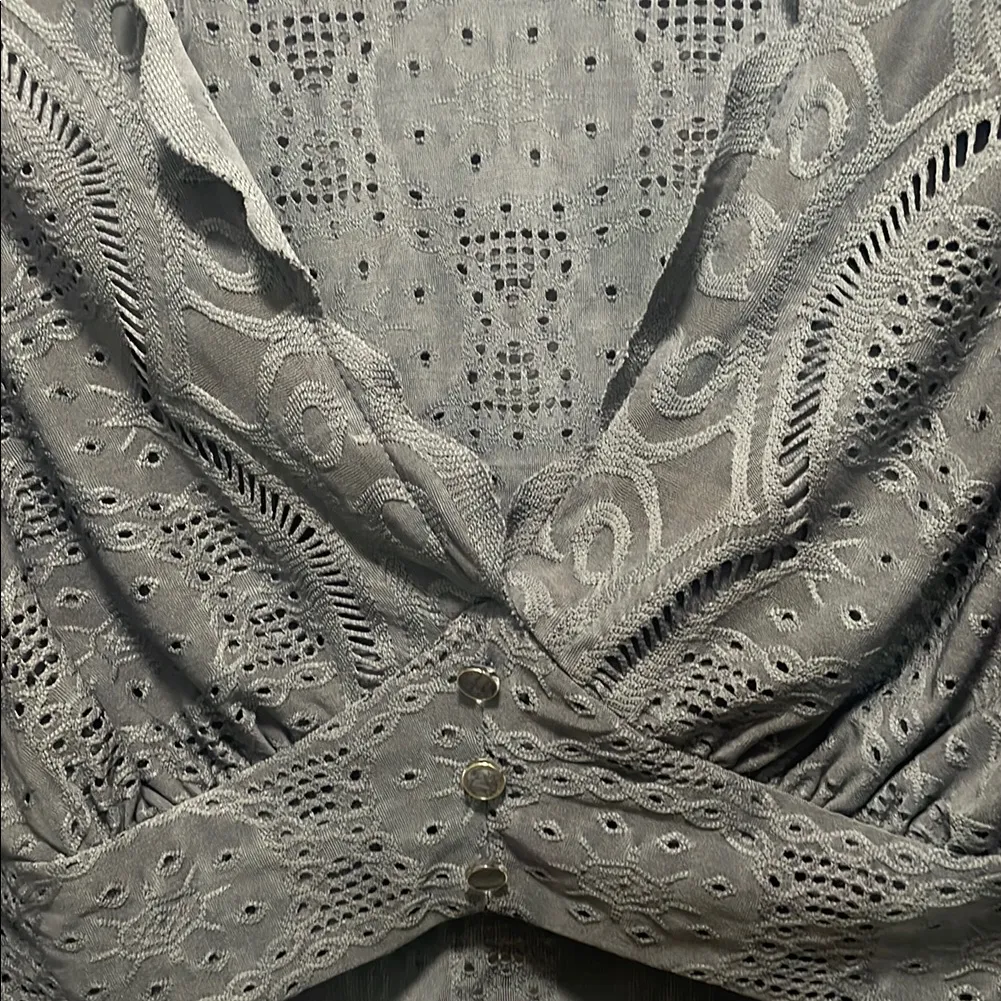 Urban Romantics Gray Eyelet Long Sleeve Top - Image 4