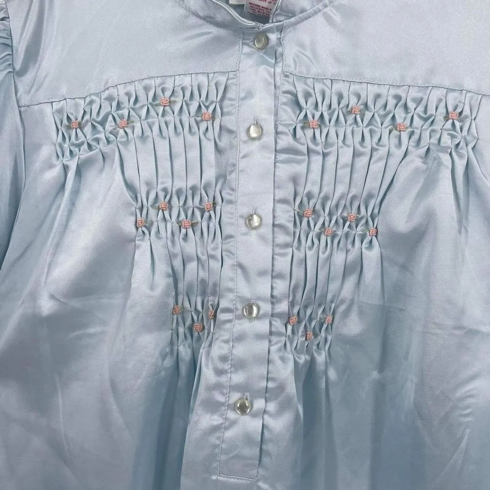 NWT Vintage Nicole Women's Satin Long Sleeve Maxi Nightgown Light Blue Medium - Image 9