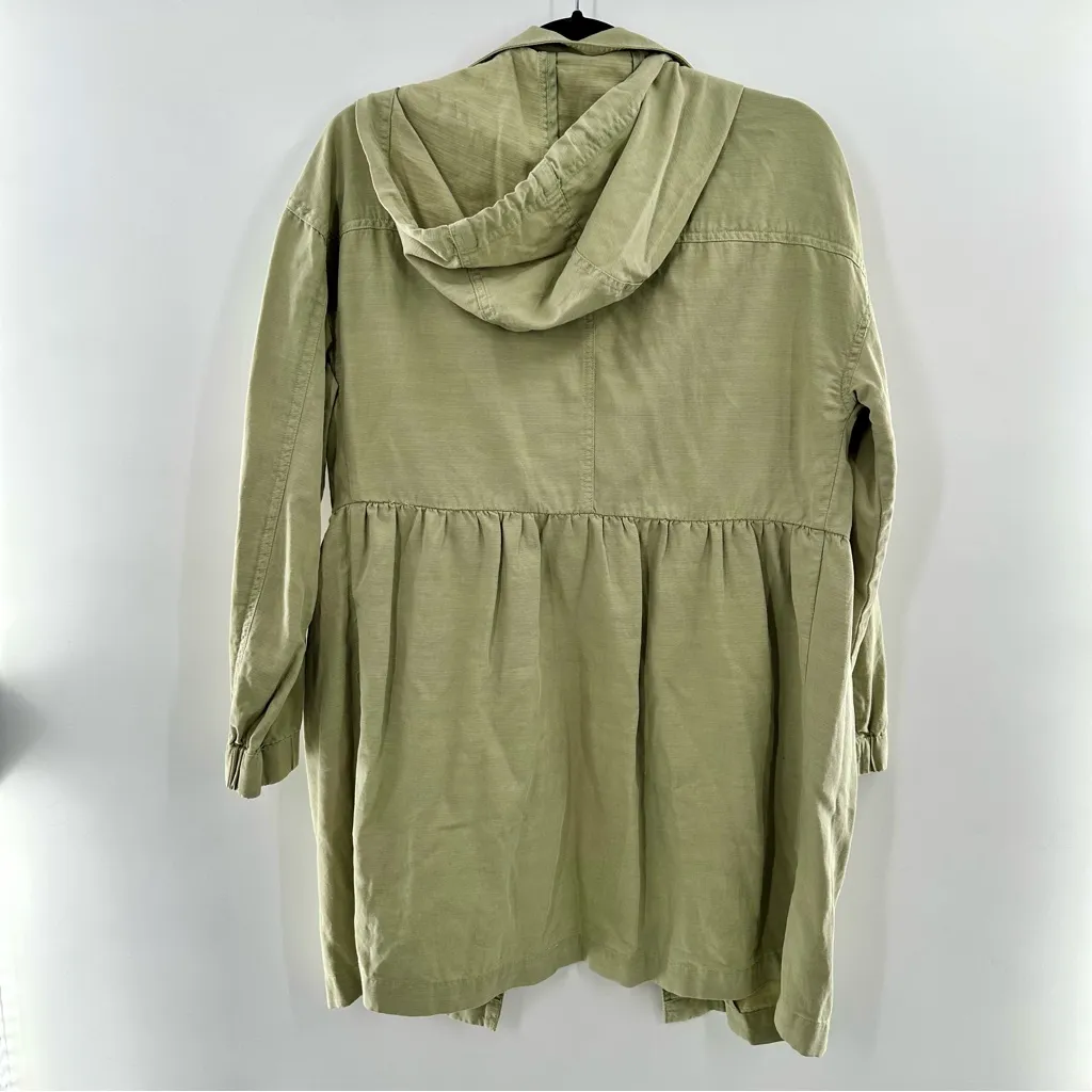 7 For All Mankind Green Hooded Parka Utility Zip Up Long Trench Jacket - Image 2