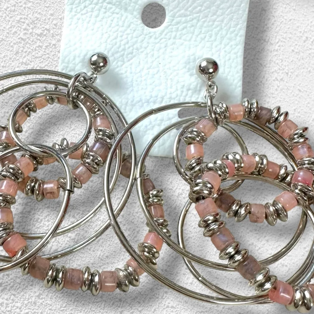 Free People Racer Moonstone Beaded Hoops in Blush Pink Silver 70s 80s Retro NWT - Image 3