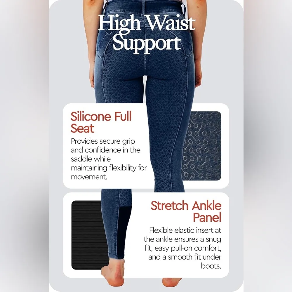 Horze Kaia high waist full seat breeches equestrian riding jeans Size 30 Blue - Image 3