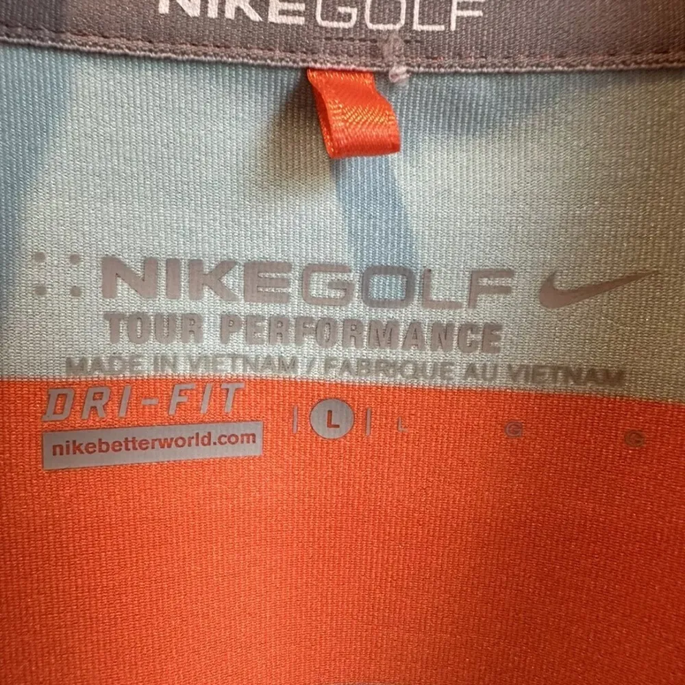 Nike Golf Tour Performance Women’s Size Large~Striped Polo~Dri-Fit Blue Orange - Image 4