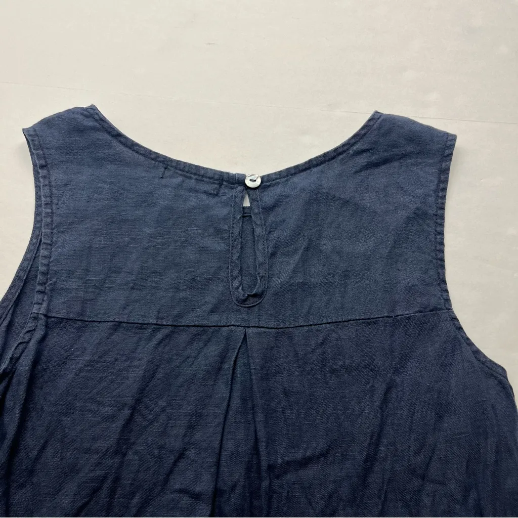 Terzo‎ Millennio 100% Linen Sleeveless Shift Dress Eyelet Hem Women Size XS Blue - Image 9