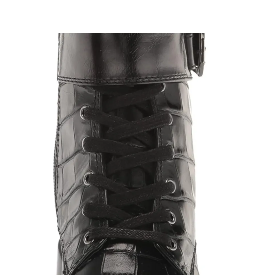 New! Vince Camuto Black Croc Lace Up Fawdry Block Heel Leather‎ Combat Boot Sz 6 - Image 4