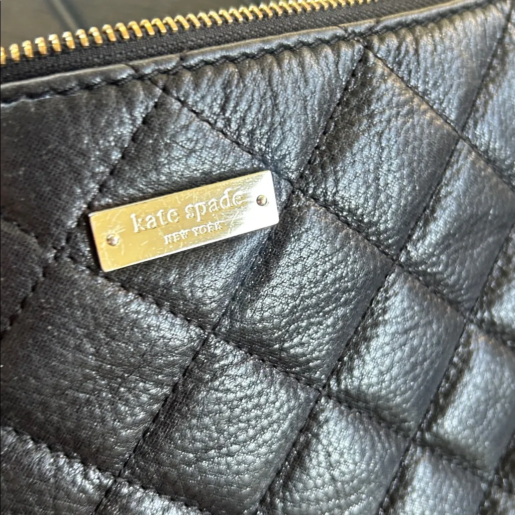 Kate Spade Black leather quilted retro crossbody bag gold chain strap emo goth - Image 3