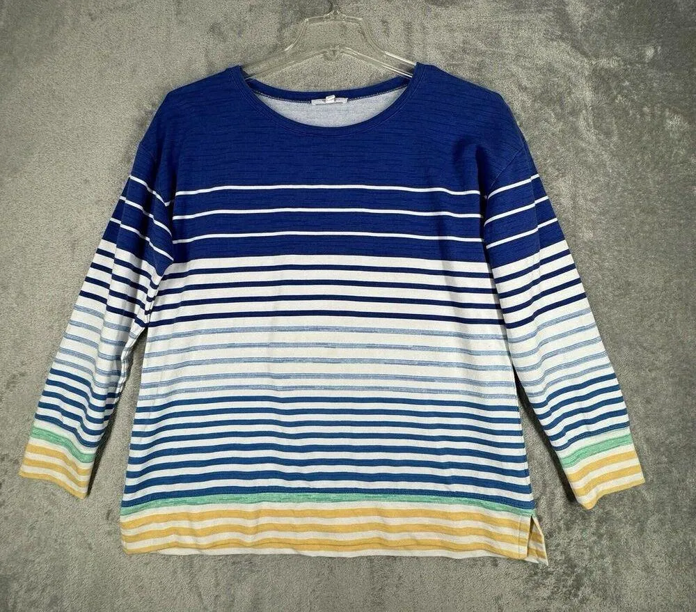 Talbots Shirt Women Large Blue White Stripe Sweatshirt Casual Neutral Athleisure - Image 2