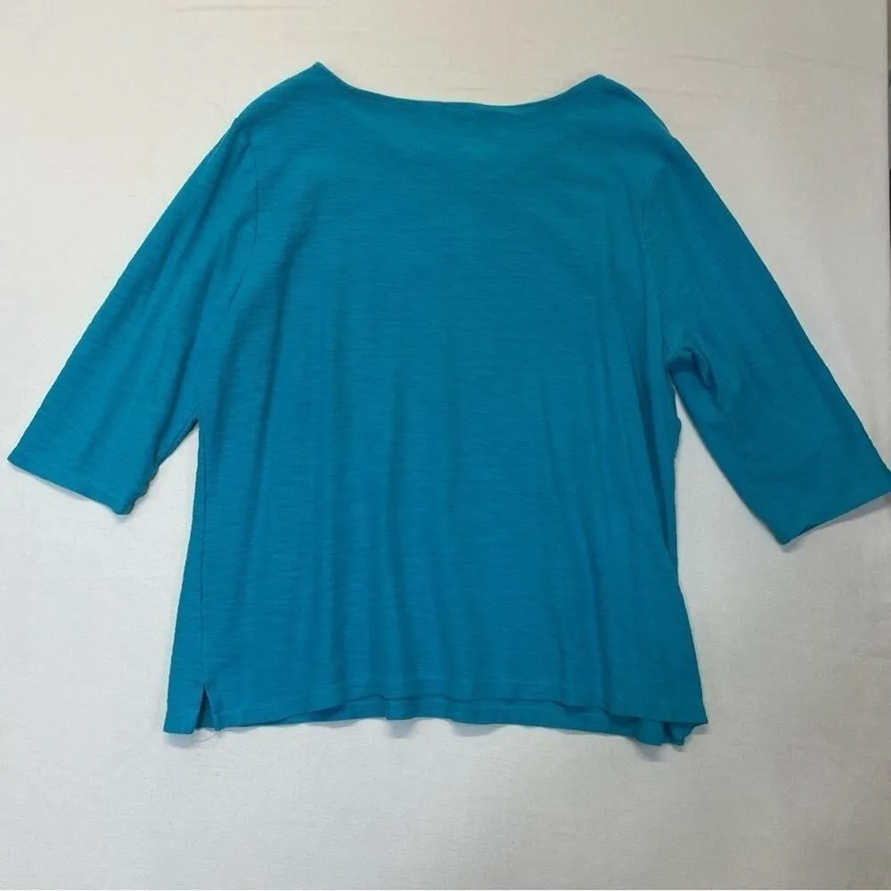 Liz Sport Burnout Tunic Top Size XXL scuba blue split neck 3/4 sleeve tee womens - Image 3