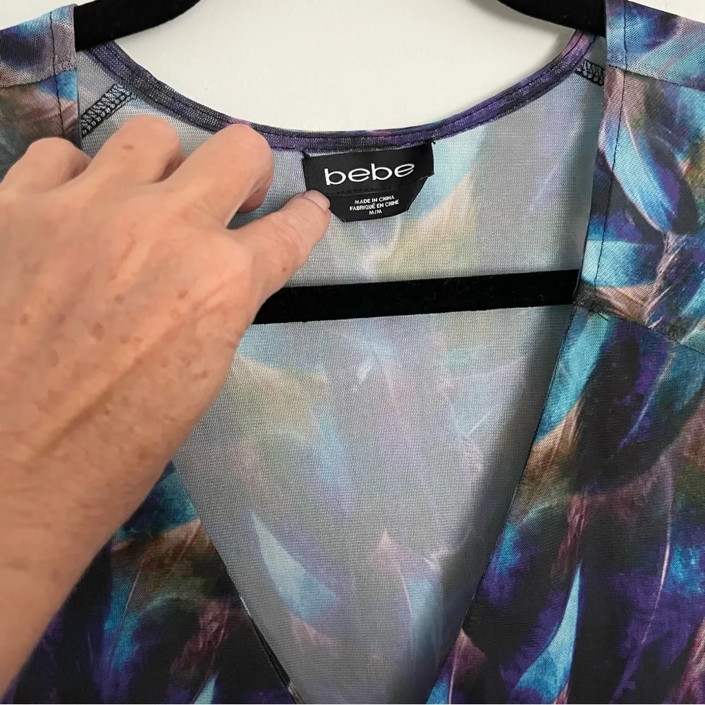 Bebe Colorful Multicolor Long sleeve wrap Peplum Top Size Medium - Image 5