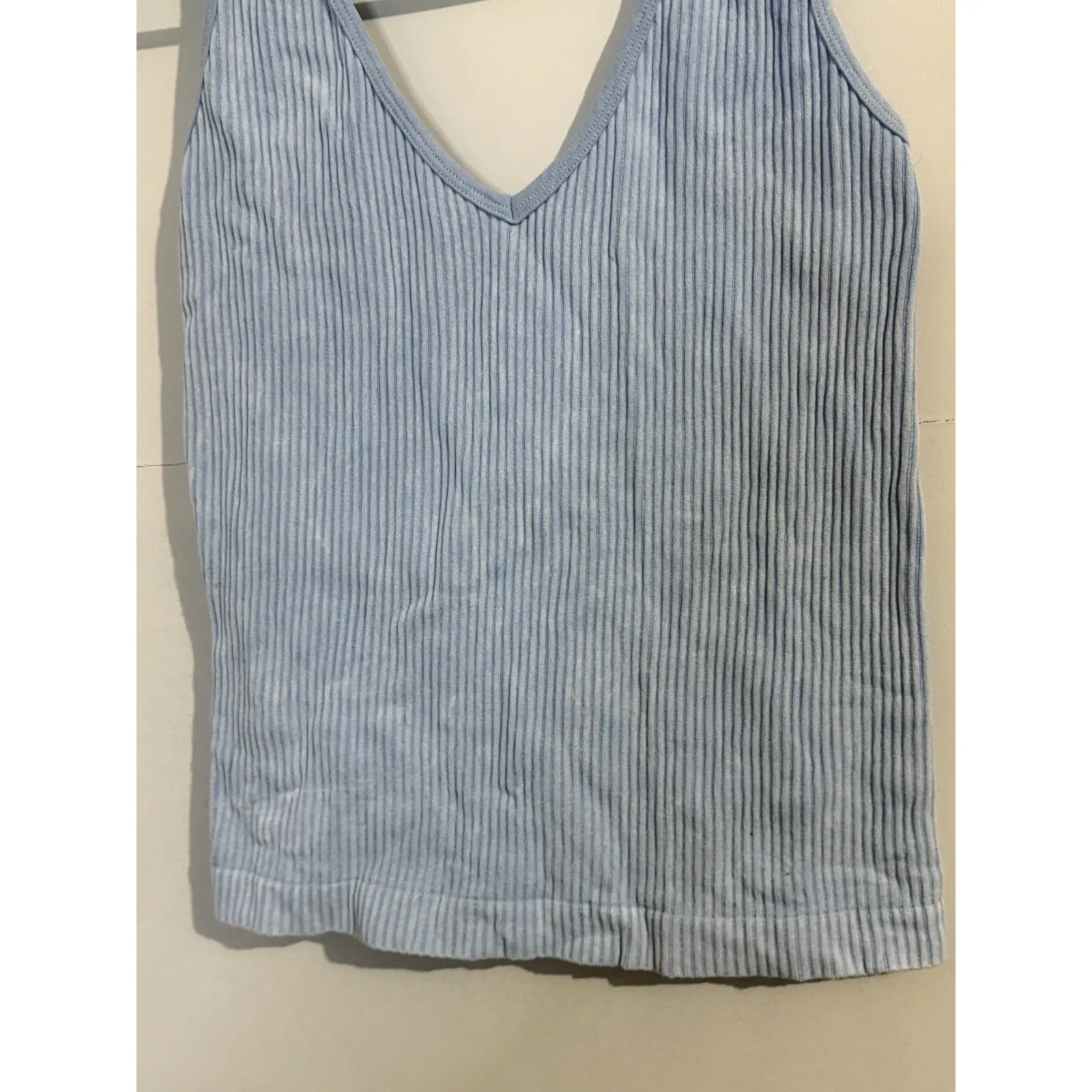 Aura Ribbed Stretch XL/XXL Cropped Tank Top for Yoga Workout Blue - Image 2