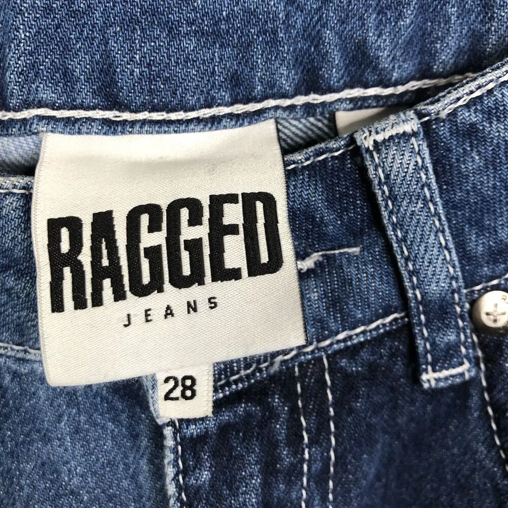 The Ragged Priest High Waisted Multi Blue Patchwork Denim Mom Jeans Size 28 - Image 9
