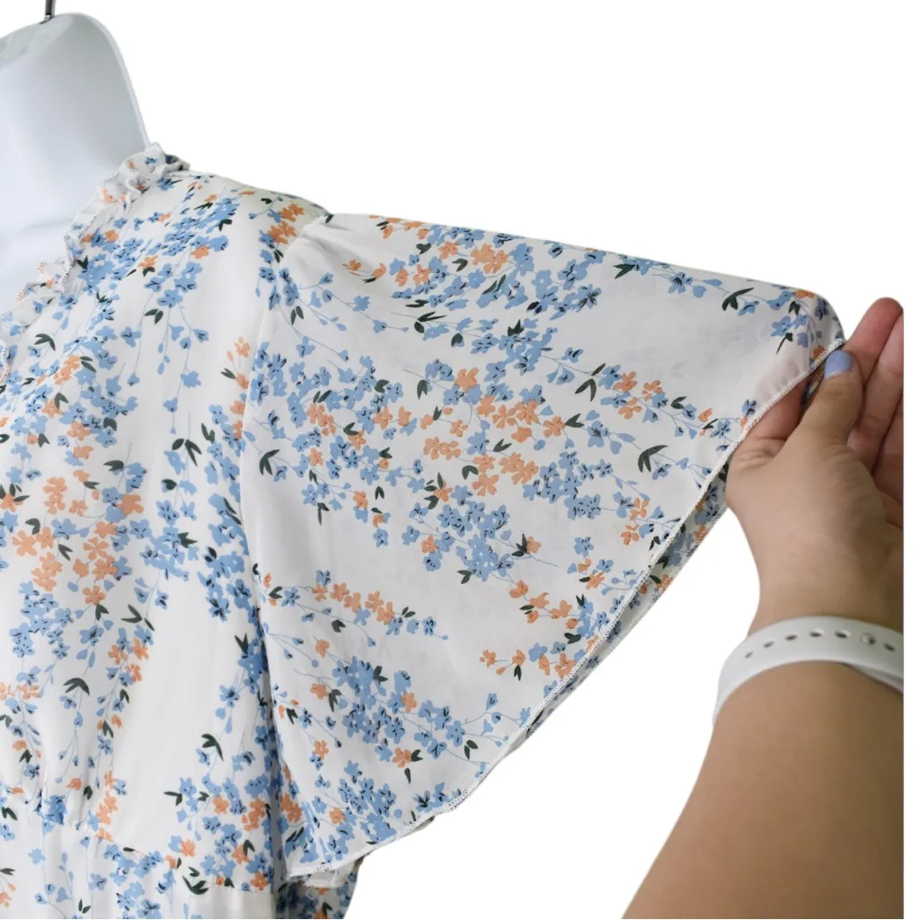 Milkmaid Babydoll Cottagecore‎ 3XL Floral Ruffle V Neck Midi Dress Blue White - Image 7