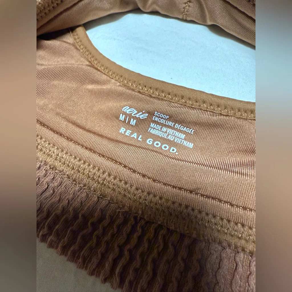 Aerie Brown Crinkle Voop Cut Out Bikini Top Medium - Image 4