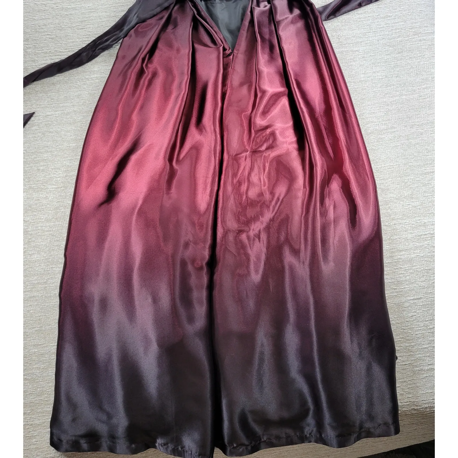 SLNY Ombre Satin Wrap Gown Size 10 Black Maroon Formal Maxi Dress Evening - Image 15