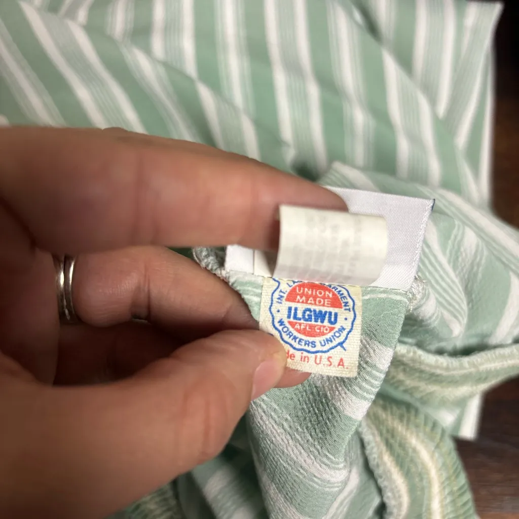 Vintage Russ Skirt Size 14 Made in USA Union Tag Green Stripe Midi Skirt - Image 5