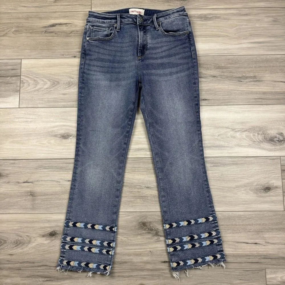 Driftwood Colette Jeans Aztec‎ Southwestern Embroidered Hem Straight Leg Size 28 - Image 2