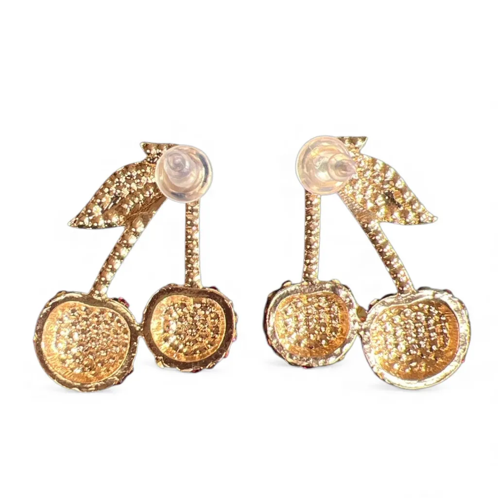 Rhinestone Cherry Earrings NWOT Pink - Image 4