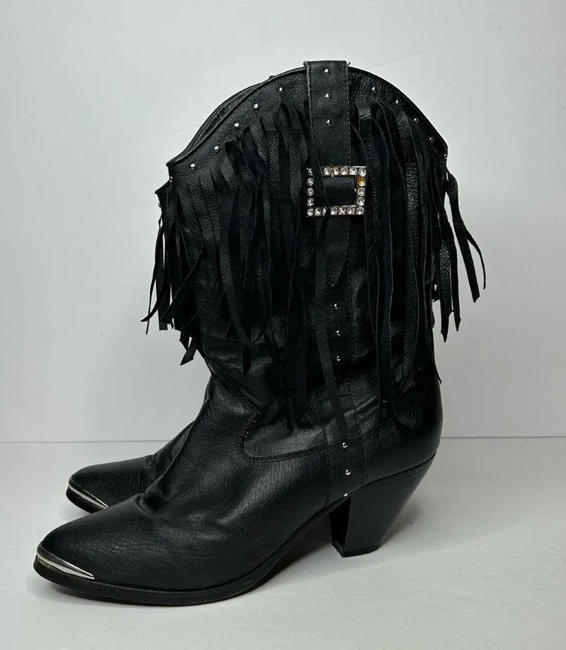 Vintage dingo Black leather Fringe Western Boots 7.5 - Image 13