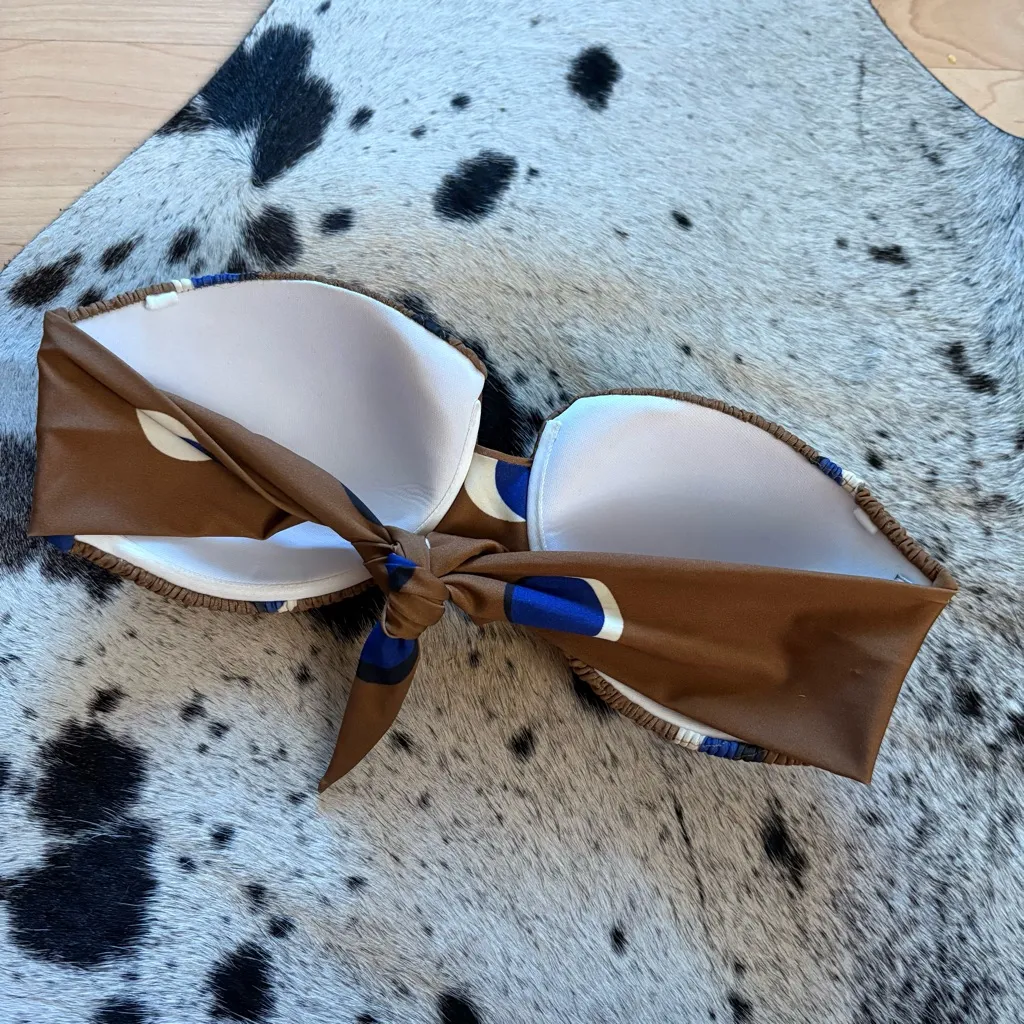 OSTRA BRASIL REVOLVE‎ Swim Bikini Top Eclipse Print Brown Size Small Back Tie - Image 4