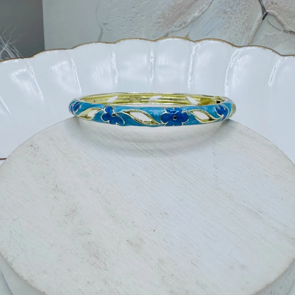 Blue Flower Enamel Cloisonne Bracelet Bangle Style B - Image 2