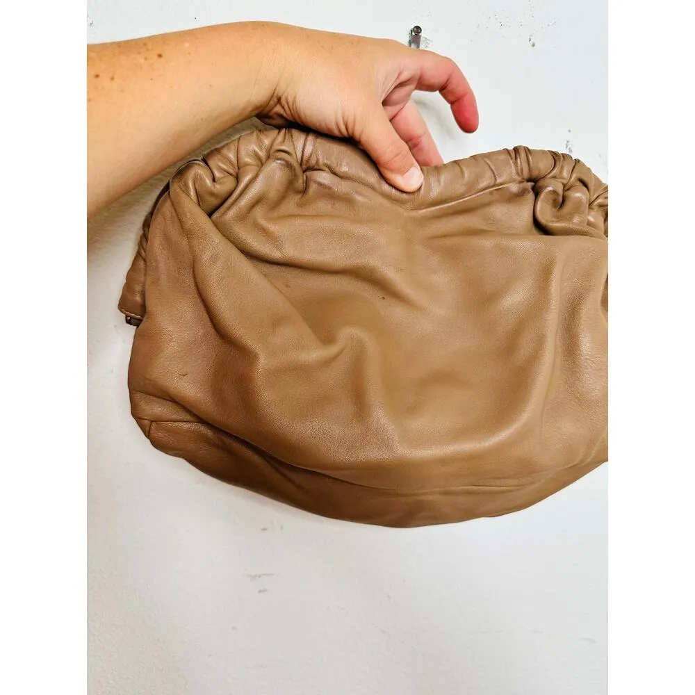 MANSUR GAVRIEL Caramel Tan Lambskin Cloud Clutch Ruched Top Bag Clutch Purse - Image 9