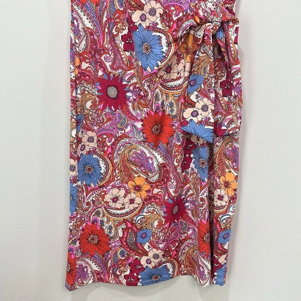 Talbots Womens Dress XS Island Paisley Wrap Spandex Short Sleeve‎ Scoop Summer - Image 5