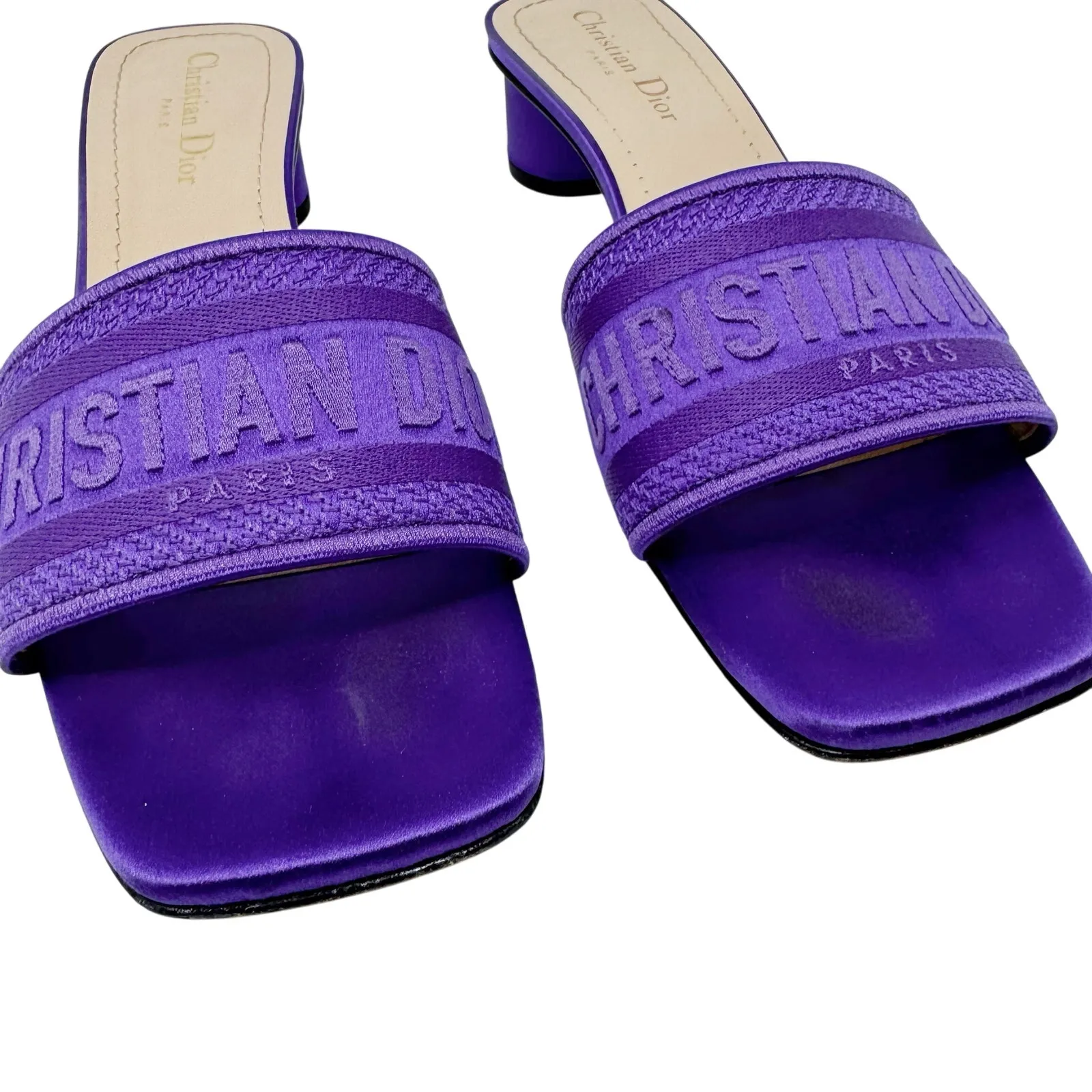 Christian Dior Purple Satin Dway Slides Sandals Sz 39.5 Embroidered Logo Mules - Image 4