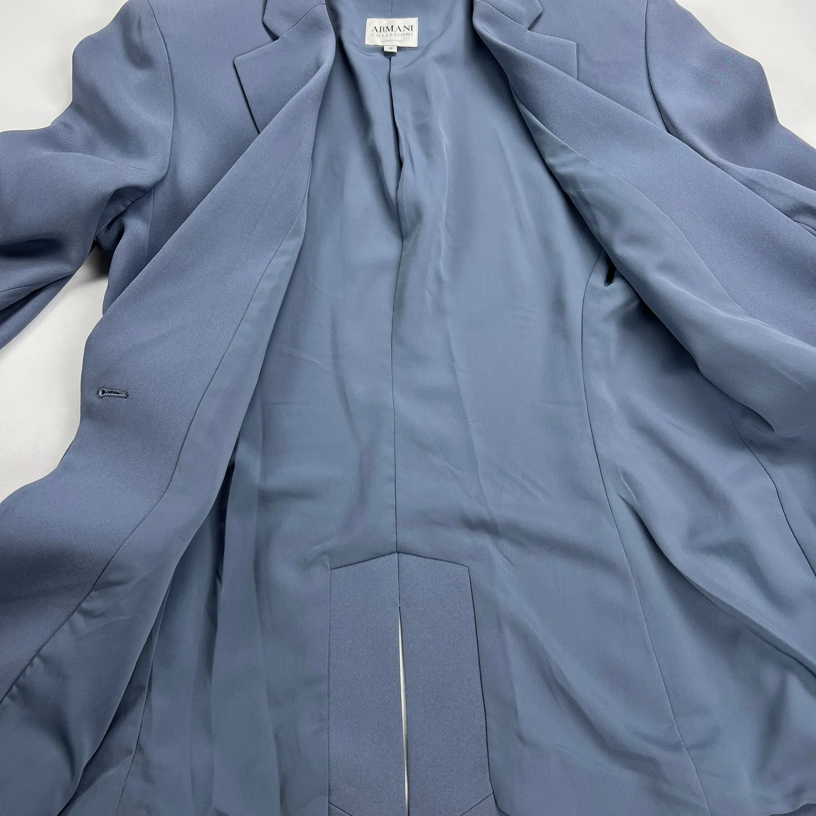 Armani Collezione Silk Blend English Blue Single Breasted Blazer Size 10 - Image 11