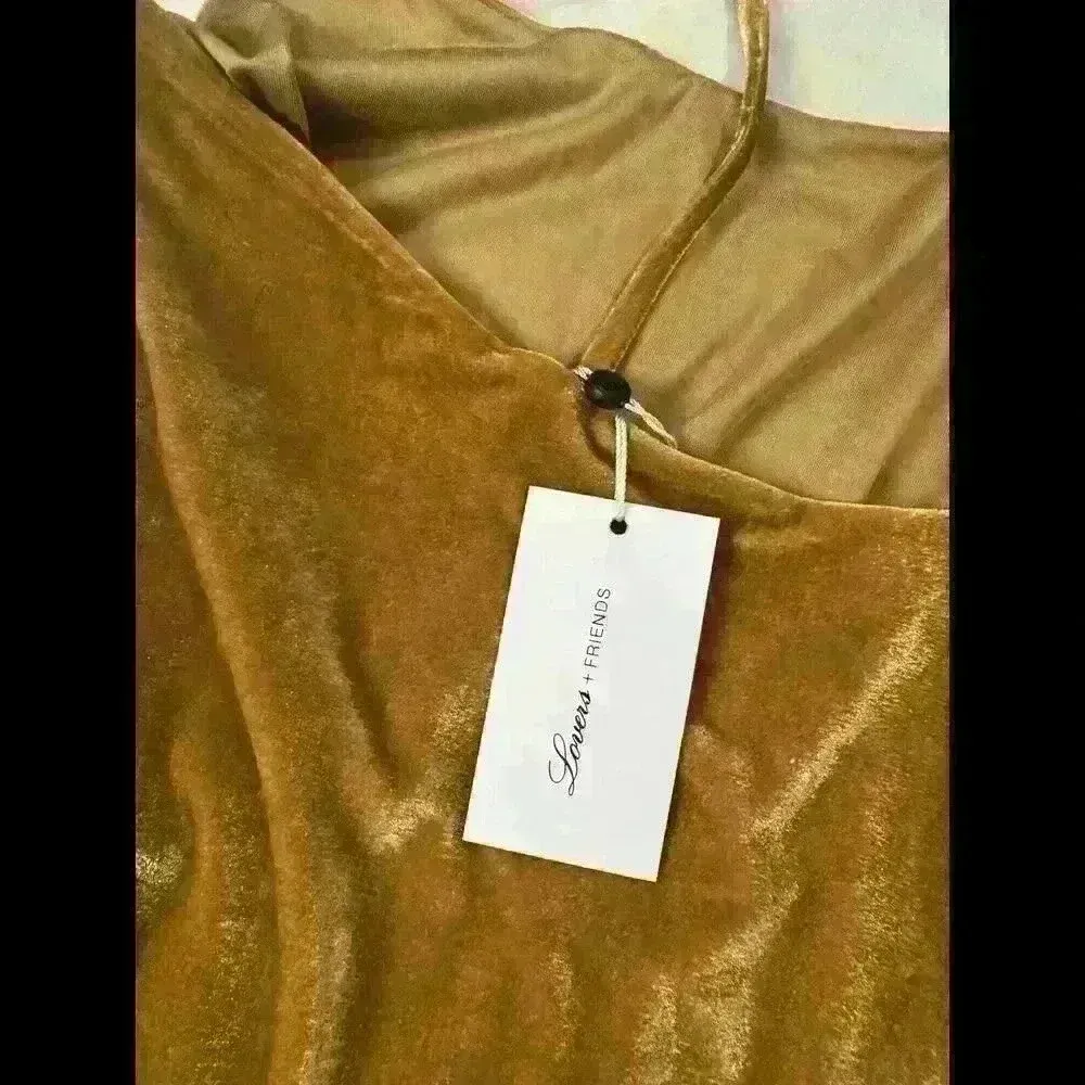 Revolve  Lina  Velvet Floor Length Dress Size M Womens Gold Party Event Maxi NWT - Image 7