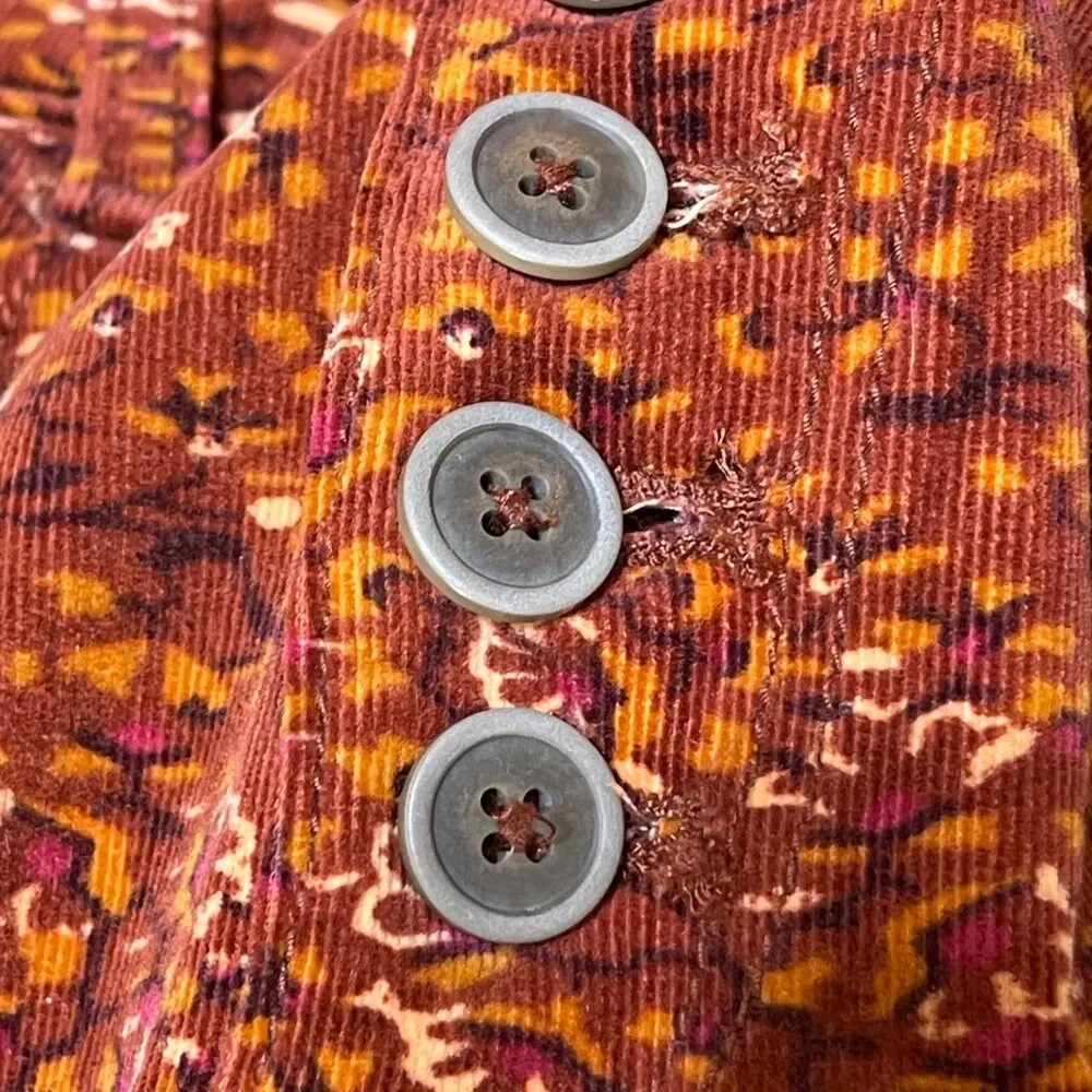 Pilcro Corduroy Skinny Pant High Rise Button Fly Rust Orange Print Size 29 Stret - Image 9